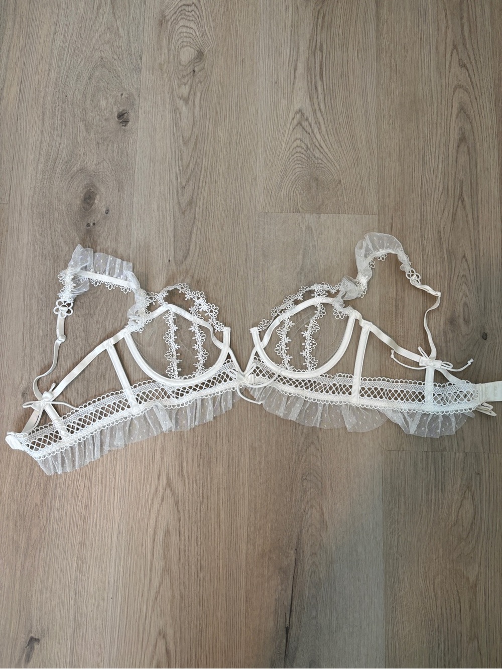 For Love And Lemons Delicate White Lace Underwire Bra with Ruffle Trim